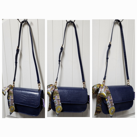 HOUSE OF WANT NYC Fire Saddle Flap Navy Croc Vegan Multistrap Bag NWT - Picture 14 of 16